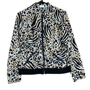 Zenergy by Chicos Womens Jacket Brown Black Cheetah Full Zip Stretch 0 (S)